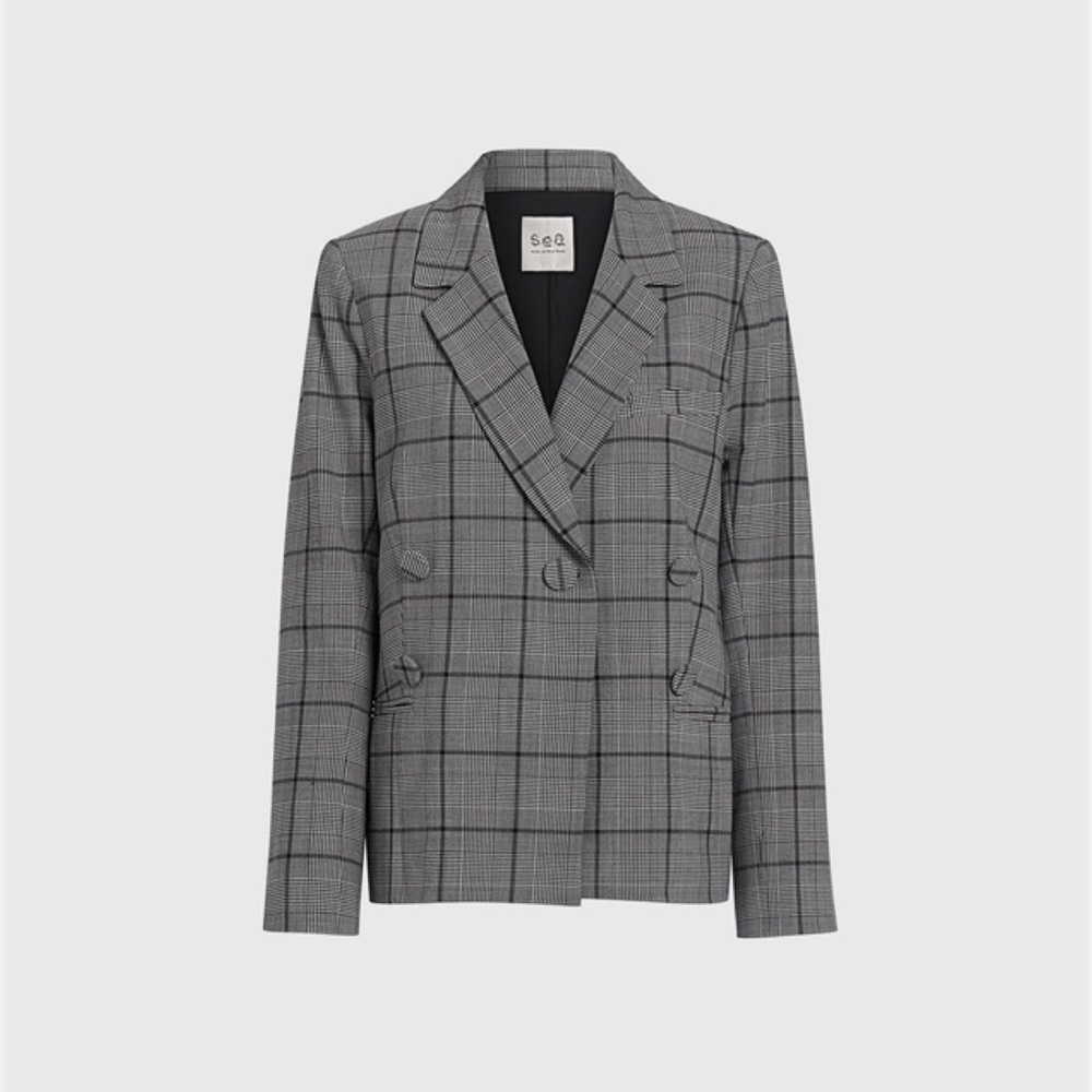 SEA NY New York Bacall Button-Embellished Prince of Wales Checked Tweed Blazer